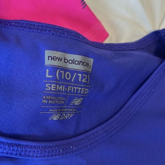 Lot of 2 New Balance Dry Girls' Pink & Blue Semi-Fitted Workout Top Size Large - Picture 3 of 9
